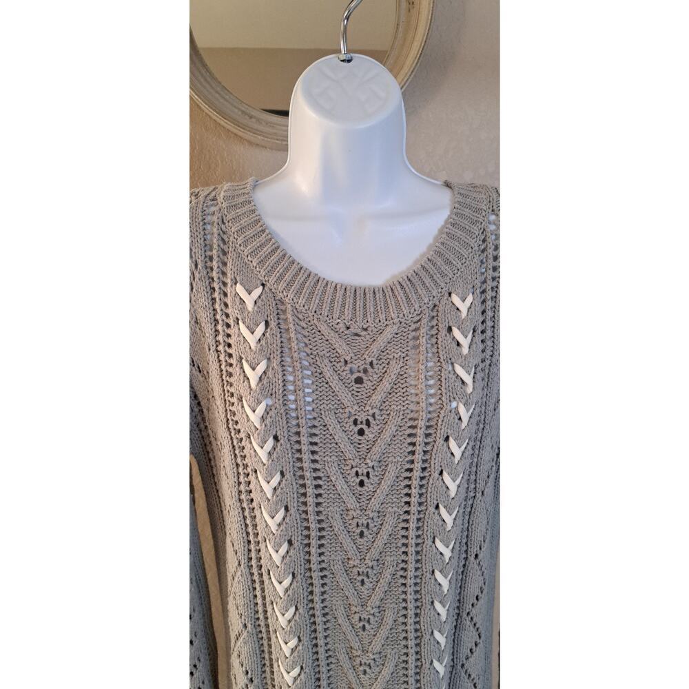 Lovers + Friends Lace Up Cable Knit Sweater Dress Gray Mini Sz M Winter Boots - Picture 4 of 10